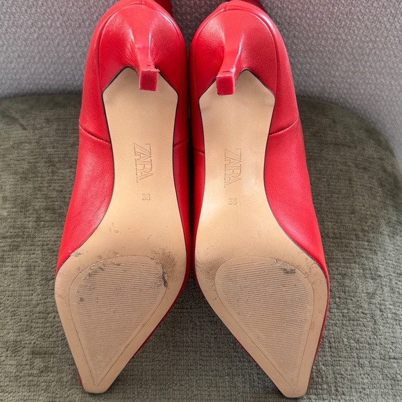 Zara Red Leather Ankle Boots - Picture 3 of 4